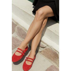 ZARA Red Suede Mary Jane Flats Women EU 40 US 9 Double Strap Buckle Shoes
